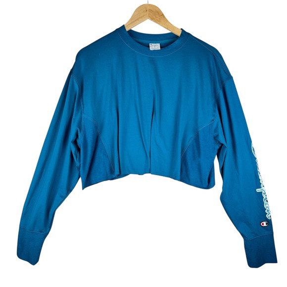 Champion Cropped Top Womens Size Medium Streetwear Activewear Teal Blue Soft - Picture 2 of 12